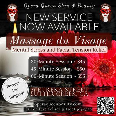 The newly added Massage du Visage is strictly mental and facial stress relief. Perfect for singers with consistent jaw tension!