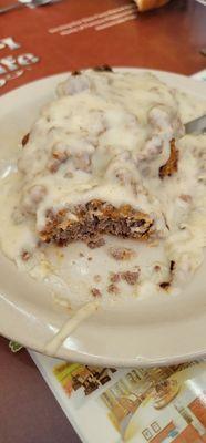 The BEST country fried steak. The steak knife is for decoration. You can cut it with a fork.