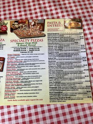 Menu - pizza & pasta / entrees