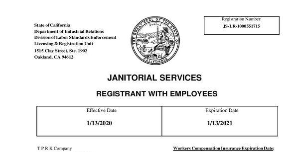 CA Registration Janitorial Services