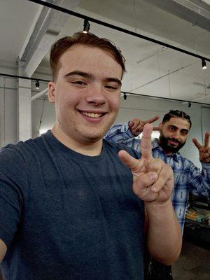 Barber's friend Sam photobombs The Incinerator. Fresh cut by Ali