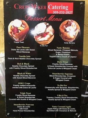 "Catering Dessert Menu" www.CrepemakerofKendall.com