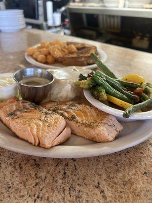 One of our delicious dinner options, grilled Salmon.