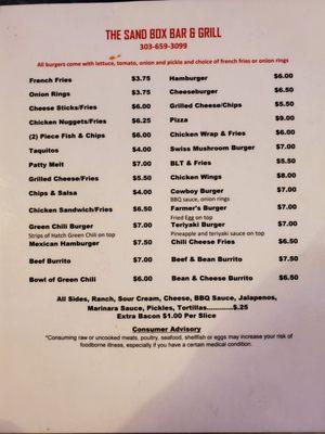 The menu as of 4/22/2019