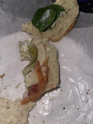 Remains of a six inch sub doubled up on a 3 inch portion of the bread with an inch of no guts! And barely anything for another good bite.