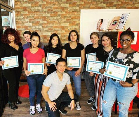 Eyelash extension class graduates