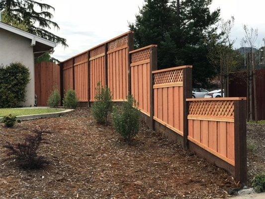 Good Neighbor Fence with 6x6 pressure treated posts and In House Custom Made Lattice