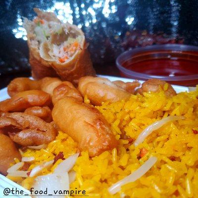 Sweet & Sour Chicken, Pork Fried Rice, Pork Egg Rolls