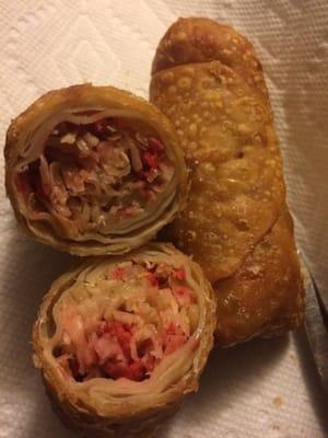 Egg rolls, just pork and cabbage.