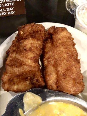 Hot, crispy, flaky, firm, and tasty as hell.  Friday Fish Fry is Fangoddamntastic.