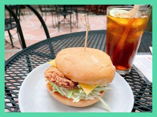 Fried fish sandwich; Iced Tea