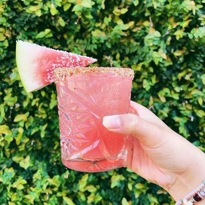 Agapi Margarita (watermelon-infused Corazón tequila, Grand Marnier, lime juice, fresh watermelon purée)