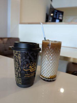 Hot Habibi coffee and cold date latte