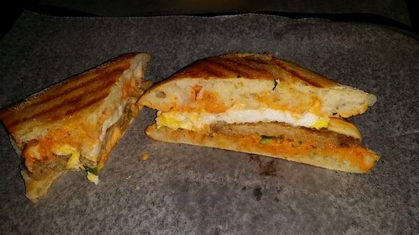 Fireball-  egg, sausage, american cheese, hot sauce, chipotle mayo, jalapeño peppers. Whole lotta awesome right here.