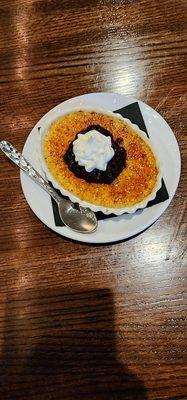 Creme Brulee with blueberries and cream