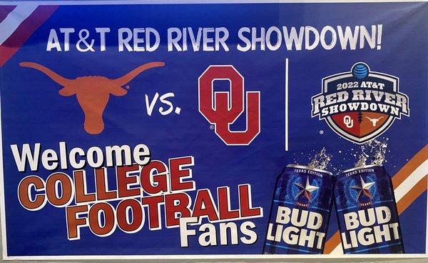 We will have lots of specials for the TEXAS OU showdown! Come watch some college football with us!