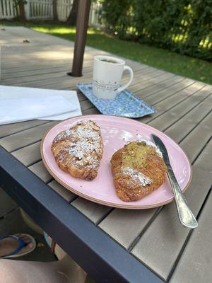 Almond croissant and pistachio croissant