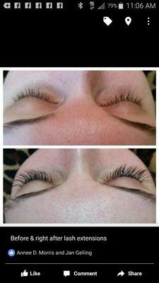 Before & after individual eyelash extension application