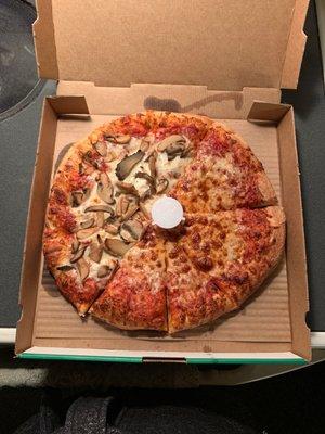 Half cheese, half mushroom.