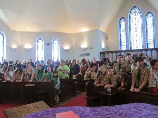 Here is our special Scout Sunday where we celebrate the many scouting programs that meet in our church during the week!