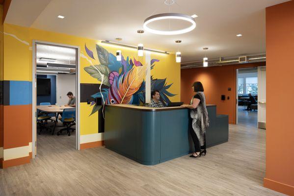 Juntos Fruitvale Reception area with Conference and Coworking space view