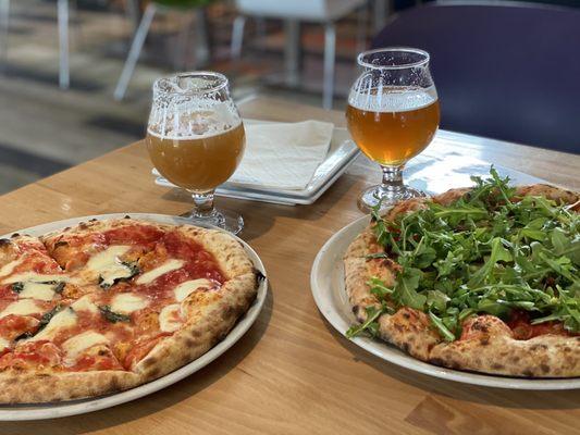 Get yourself to church on Sunday! Beer Church's Margherita and Diavola (with arugula) pizzas. Crooked Cross and Pontius Pilate.