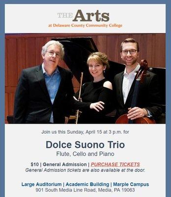 DCCC Performing Arts -- email announcement, concert