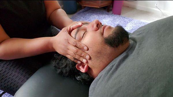 Still shot from my new massage video -- "Best Darn Head, Neck & Shoulder Massage" for stress, headache, migraine, whiplash & concussion.