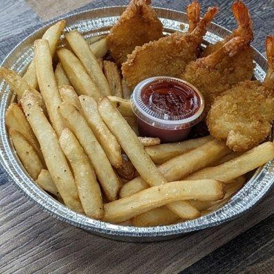 Breaded fried shrimp & french fries