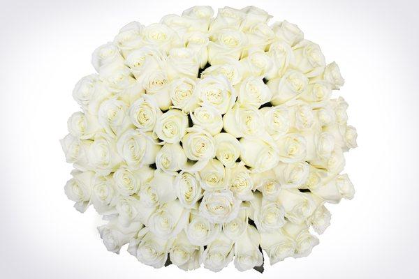 Flowers: premium white roses, from eco-friendly farms in Ecuador and Columbia