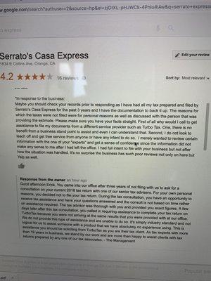 Business original response to my Google Review fore they went back and made the adjustment after I fact checked all their false statements.