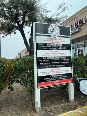 Drive-Thru menu at Perky Cups HTX