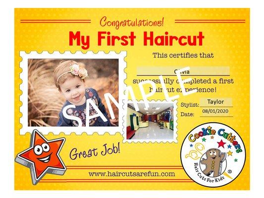 Firstcut Package includes a certificate and a lock of hair.