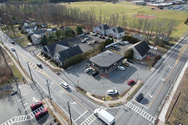 Drone shot of our shop.