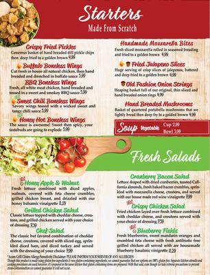 Acorn Grill Starters and Fresh Salads Menu