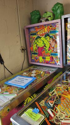 Incredible Hulk pinball machine by the entrance.