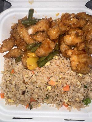 Orange and Sesame chicken with fried rice