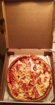 Large Hawaiian pizza with added fresh mozzarella