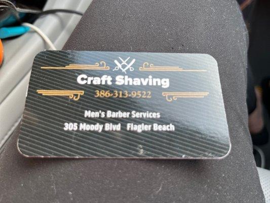 Craft Shaving Men's Barber Services 305 Moody Blvd Flagler Beach, Florida.