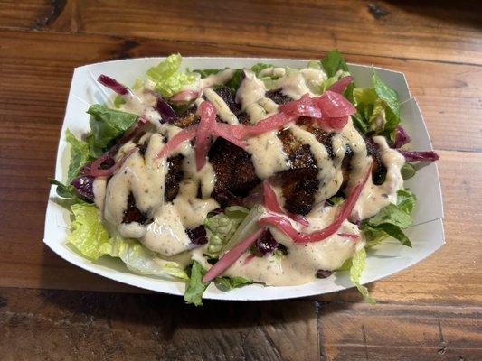 Blackened taco on lettuce (no taco shell for me).