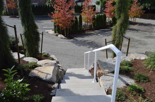 Park in the lot below, just south of the building.