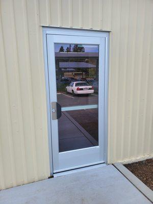 New commercial exterior door installation.