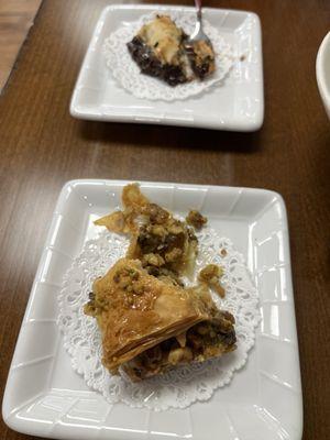 Two Pieces Baklava, pistachio and chocolate