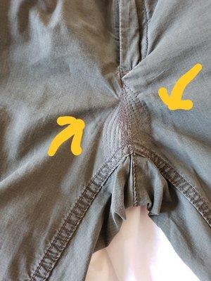 They "fixed" my pants with a thread pattern that makes it looks like a sewn-in vagina. Also, they stained the pants with the chalk mark