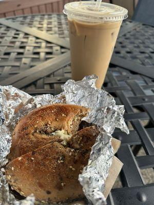 Bagel and brewed flavored iced hazelnut (not the added flavor syrup - not many places offer the brewed flavor)