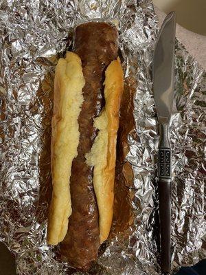 Huge brat. Amazing. No sauce needed!!!