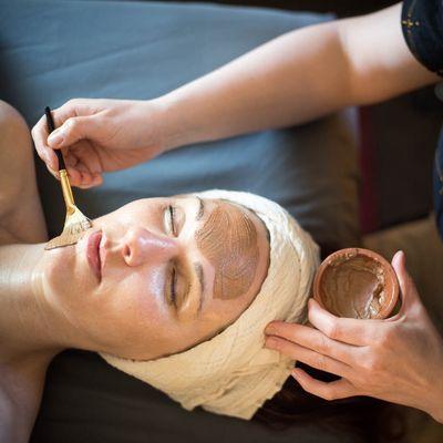 Integrated Bodywork and Skincare, Clay Mask application as part of an Holistic Facial Treatment