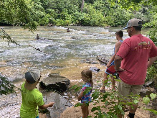 Skipping rocks at the dead end when taking the trail right of the steps.