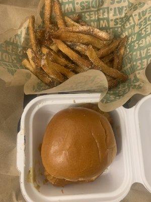 Carolina Gold BBQ Chicken sandwich with parmesan fries(well done)