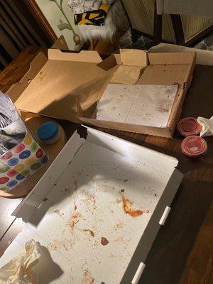 Boom  empty pizza boxes Delish!